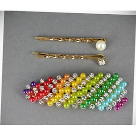 Perfect Hairstyle with Our Hair Accessories - Rainbow Striped Snap Barrette Set Pearl Crystal Gold Bobby Hair Pins Barrette Fashionable Hair Accessory Hair Jewelry Accessories for Lady Women