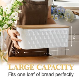 HOME PALETTE Large Bread Box for Kitchen Countertop Corner Breadbox for Homemade Bread Metal White Diamond Pattern Embossed Bread Storage Container Bin with Bamboo Lid