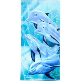 Dolphin Happy Dolphins Beach Towel - 30x60 Inches - Soft Absorbent - Vibrant Marine Life