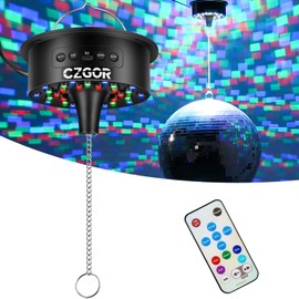 Rotating Disco Ball Motor, 3-15 RPM Light Up Mirror Ball Spinner with Remote RGB LED, Heavy Duty Electric Rotator, Supports 4'' - 12'' Balls for DJ Party Home Bands Christmas