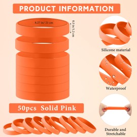 Liliful 50 Pcs Plain Silicone Rubber Bracelets Elastic Rubber Wristbands Blank Colored Bracelet Sports Bands for Stretch Wristband Wrist Bands for Women Men Party Gifts(Orange)