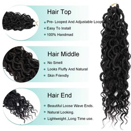 8 Packs Goddess Locs Crochet Hair for Black Women, Faux Locs with Curly Ends, Boho Style Locs, River Locs, Pre-Looped Crochet Hair with Curly Ends (14 Inch, 1B)