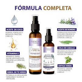 Duo de Aceite de Romero de 60 ml y Tonico de 125 ml para crecimiento del cabello 100% natural - Adicionado con coco y vitamina E - Reparación intensiva para cabello seco y maltratado - Hidrata, nutre, y fortalece