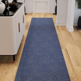 Ottomanson 1'10" x 4' Ultra-Thin Entryway Rug - Durable Non-Slip Mat for High-Traffic Areas - Fits Under Doors for Easy Entry - Ideal for Front Door, Hallway, Kitchen, Bathroom & Mudroom, Navy