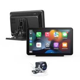 Wireless Carplay Screen for Car 7" Portable Apple Carplay & Android Auto Car Stereo with Backup Camera, GPS Navigation/Mirror Link/Voice Control Siri/Bluetooth FM, AUX for All Vehicles