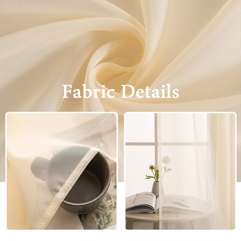 MIULEE 2 Panels Solid Color Cream Beige Sheer Curtains Elegant