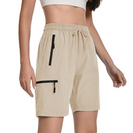 7 Inch Loose Fit Outdoor Womens Lightweight Hiking Work Out Casual Comfy Quick Dry Cargo Women's Shorts for Summer Elastic Waist Stretch Camping Walking Travel Golf Comfy Shorts Ivory L