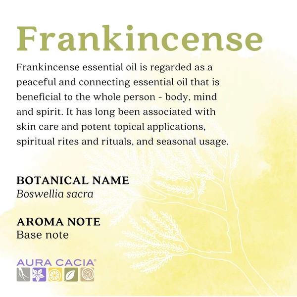 Aura Cacia 100% Pure Frankincense Essential Oil | GC/MS Tested for Purity | 15 ml (0.5 fl. oz.) | Boswellia sacra