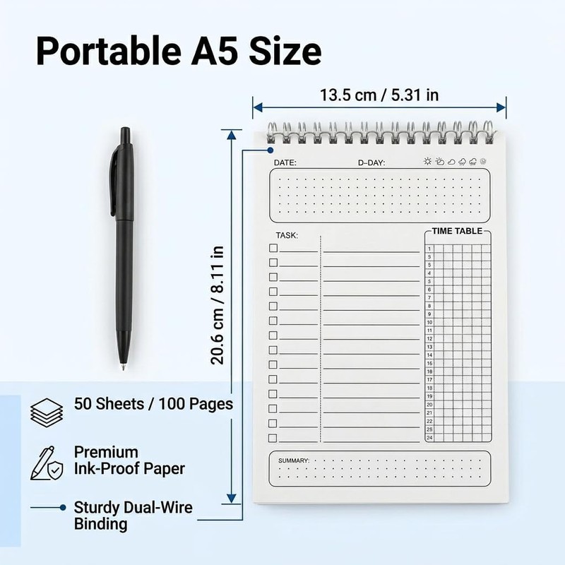 A5 Daily Planner Notebook Productivity Planner with To Do List