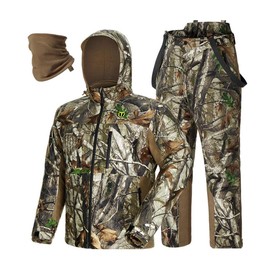 TIDEWE Hunting Clothes for Men with Face Mask, Silent Waterproof Hunting Jacket and Adjustable Bibs, Insulated-Lined, Safety Strap Compatible (Next Camo G2 Size 3XL)