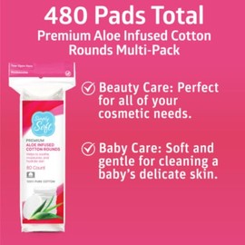 Simply Soft Aloe - Rondas de algodón de alta calidad, 80 unidades (paquete de 6), aloe vera hidratante, 100% algodón puro, almohadillas de algodón abs