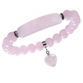 KYEYGWO 8 mm Crystal Stone Beads Bracelet for Unisex, Elastic Chakra Bracelet with Heart Shape Pendant for Yoga Reiki, #1-Rose Quartz, Crystal