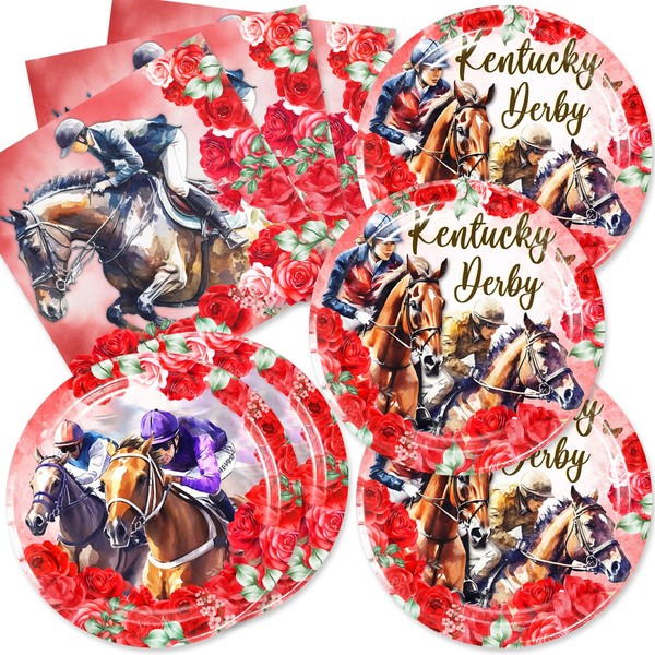 Egami 48pcs Kentucky Party Decoration,include 24 Dessert plate and 24