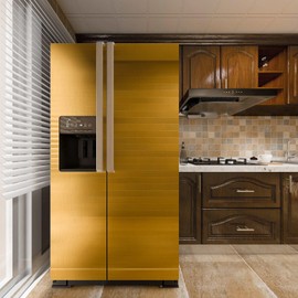 Gold Stainless Steel Wallpaper Self-Adhesive Cleanable Removable Peel and Stick Refrigerator Speaker Dryer Cabinet Oven Appliances Furniture Renovation Kitchen Glitter Wallpaper 17.71" X 78.7"