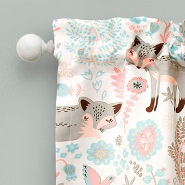 Lush Decor Pixie Fox Light Filtering Valance, 52" W x 18" L + 2" Header, Gray & Pink - Floral Fox Pattern - Whimsical Curtains for Kid's Bedroom, Playroom, Bathroom Or Nursery - Woodland Window Decor