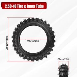 2.5-10" Off-Road Tire with 2.5/2.75-10 Inner Tube (2 Set) Dirt Bike Tyre compatible for Honda CRF50/XR50 for Yamaha PW50 for Suzuki DRZ70/JR50 Razor MX500 MX650 SX500 Mini Dirt Rocket Bike Anti-slip