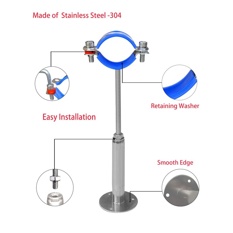 POTONZ Wall Mount Ceiling Mount Pipe Supports,Adjustable Pipe Clamps、Hangers、 Stainless