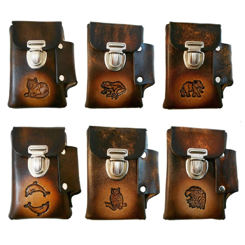 Hand Crafted Leather Cigarette Case, Lighter Pocket, Many Tooled Designs