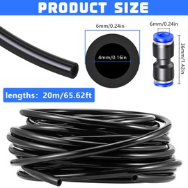 NINGYER 20 m Pneumatic Hose, Pneumatic Hose 6 mm with 4 Pieces Pneumatic Connectors, Compressed Air Line for Pneumatic Devices, Industrial and Home (Black)