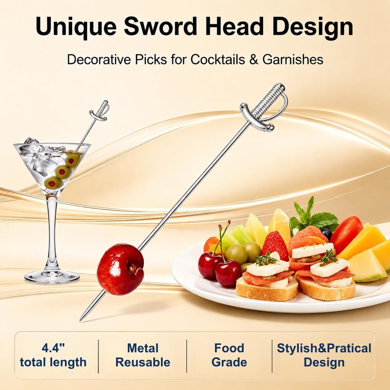 DEAYOU 15 PCS 18/10 Stainless Steel Cocktail Toothpicks, 4.4" Martini