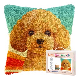 DIY Latch Hook Pillow Kits for Adults Cartoon Cute Poodle Dog Printed Pillowcase Crochet Yarns Hooking Handmade Pillow Cover Cushion for Home Sofa Decor 17x17inch(14)