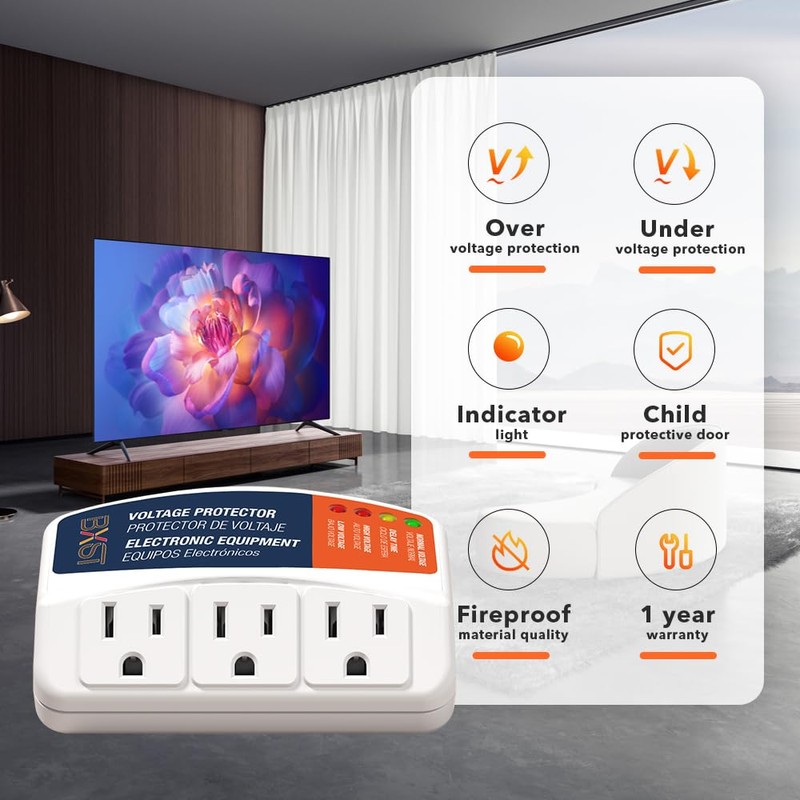 BXST Refrigerator Surge Protector 3 Outlet Power Strip for Home