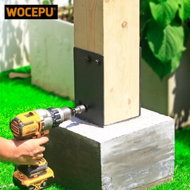 Wocepu 2 pack Heavy Duty Stainless Steels U-Shape 6"x6"(Actual 5.5"x5.5") Wet Concrete Fence Post Holder for Terrace psot base, Wood Gazebo, Fences, Deck railings wood post bracket anchors (Dark Grey)