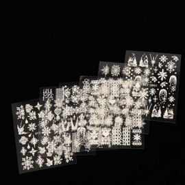 7PCS Christmas Snowflakes Nail Art Decals Snowflake, Love Heart, Five Point Star Self-Adhesive Flower Nail Art Sticker DIY Manicure Accessories