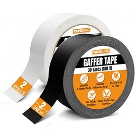 Tape King Gaffers Tape (Black & White) | 2 Inch Wide x 30 Yards Per Roll (180 Ft) Pro Gaff Tape | Durable Cloth Matte Black Tape with Strong Rubber Adhesive for Events, Cables, and Decorations (2 Pcs)
