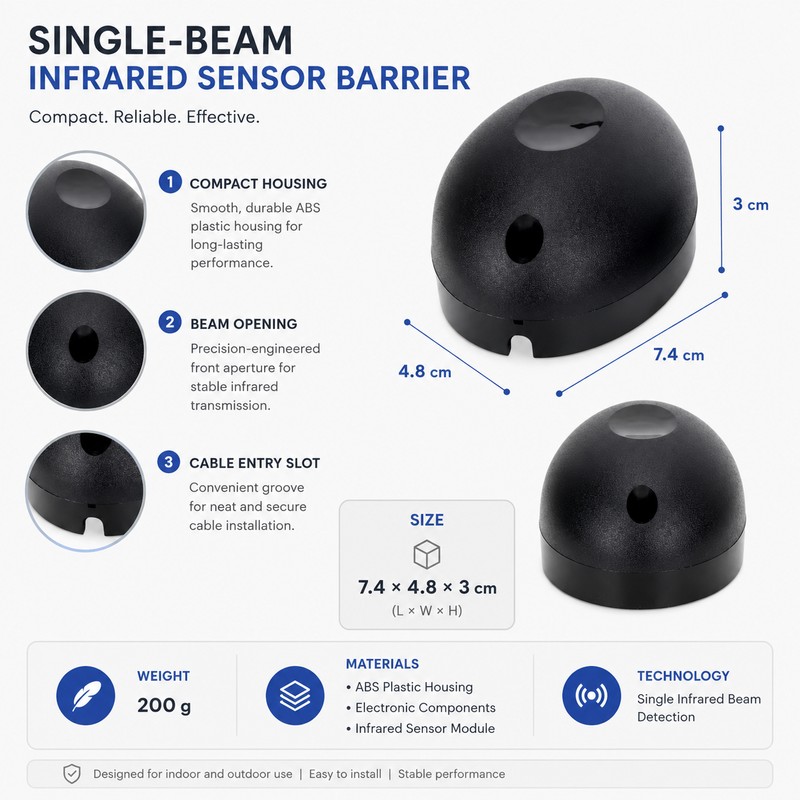 Single-Beam Infrared Sensor for Gates & Doors – Anti-Glare Outdoor