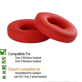 Replacement Earpads Cushions Compatible for Beats Solo 2 Solo 2.0 Solo 3 wireless Headphone with Soft Protein Leather Ear pad, Memory Foam Ear Cover Pads Red