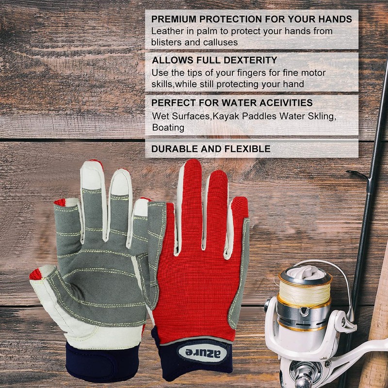 Azure sailing Gloves STOPWATCH FRIENDLY STRONG STITCHING-X Small F/F-RED