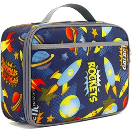 FlowFly Kids Lunch Box Insulated Soft Bag Mini Cooler Back to School Thermal Meal Tote Kit for Girls, Boys, Space
