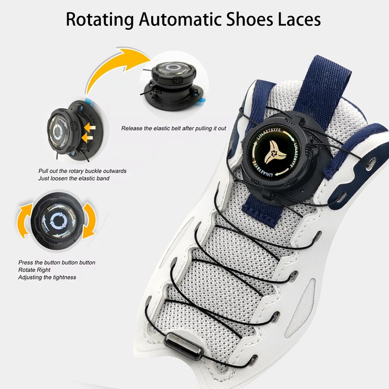 linaetbyfe Elastic No Tie Shoelaces, Rotating Automatic Buckle Shoes Laces,