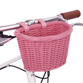 ZUKKA Children's Bicycle Basket Front Removable Braided Basket Made of Flexible Plastic for Children and Girls Front (Pink)
