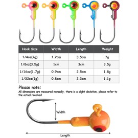 Sumind 60 Pieces Fishing Lures Jig Heads Ball Head Fishing Hooks Round Ball Head Jigs with Double Eyes for Freshwater or Saltwater (1/8OZ)