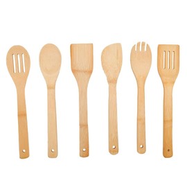 6PCS Wooden Kitchen Utensils for Non-Stick Cookware Tool Set Complete Set of Accessories Bamboo 30CM Spoon Spatula Turner Non-Toxic Deformable Durable Ergonomic Design