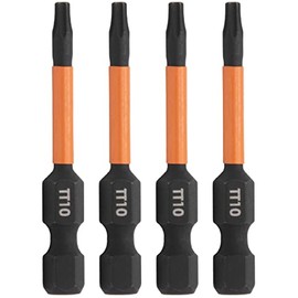TORX T10 Tamper Proof Security Bits - Railer 2 Inch, 1/4 Inch Hex Shank, S2 Steel Tamper Resistant Star (4 Pack)