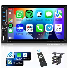VECHTEL Car Radio 2 DIN with Wireless Carplay Android Car, 7 Inch Touchscreen Car Radio Bluetooth, FM Radio, Type C/USB/TF/AUX, MirrorLink, Reversing Camera, Remote Control