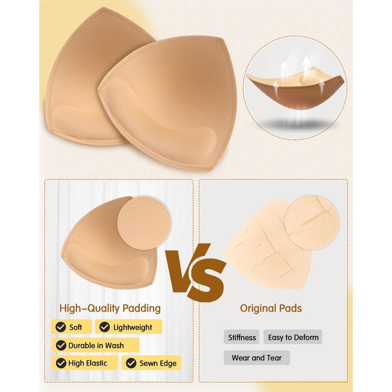 KSang Bra Pads Inserts 4 Pairs - Sewn Edges Breast