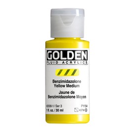 Fluid Acrylics by GOLDEN, Benzimidazolone Yellow Medium, 1 fl. oz. Bottle, Professional Acrylic Paint, Semi-Transparent