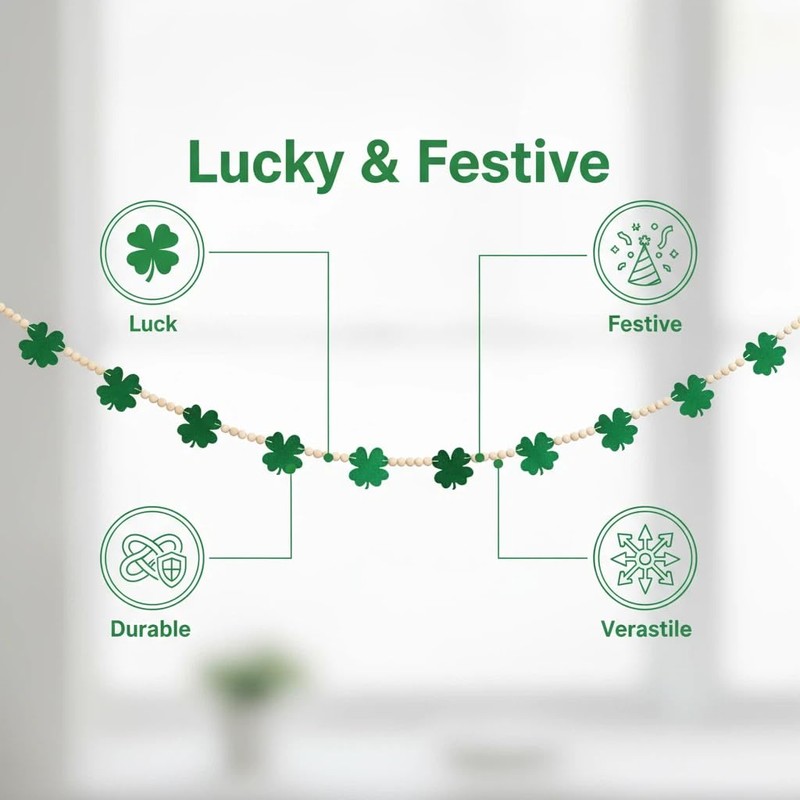 St. Patrick's Day Garland, Lucky Four Leaf Clover Banner with