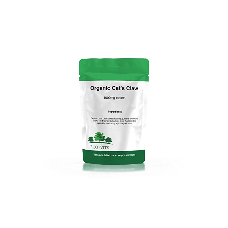 ECO-VITS Organic Cats Claw Extract (1000MG) 120 TABS. Recyclable Packaging.