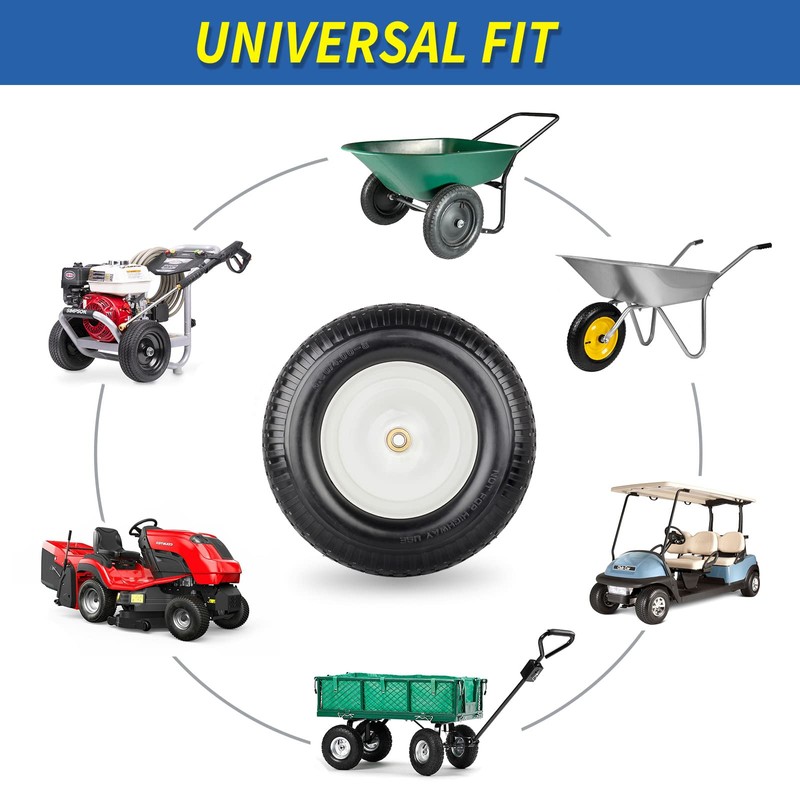 GICOOL 16" Flat-Free Solid Tire and Wheel, 4.80/4.00-8" Wheelbarrow Tire,