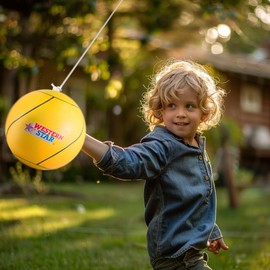 Western Star Soft Touch Classic Rubber Tetherball Ball and Rope Set - Multi Colored Tetherball with 2 Ropes for Outdoor Games - Durable and Easy Grip Design - Ideal for Backyard Fun