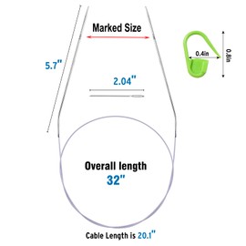 32"US Size 0 (2.0mm) Circular Knitting Needle for Beginners, Round Metal Knitting Needle with Fixed Magic Loop Colored Lace, Stainless Steel Circle Needles for Sock, Blankets, Sweater, Scarf, Mittens