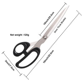 Samboo Sewing Scissors, 10 inch Professional Tailor Stainless Steel Fabric Scissors for Cutting Cloth, Leather, Paper - Ergonomic Handle for Crafting, Office, Home Use,black ﻿