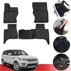 OMAC Complete Set Custom Fit All-Weather 3D Molded Black Rubber Floor Mat for Range Rover Sport 2013-2018