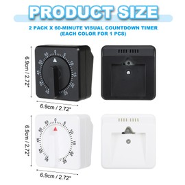 PATIKIL 60 Minute Visual Countdown Timer with 2 Mechanical Winding Timers for Home Kitchen Cooking Classroom Learning Tools White-Black