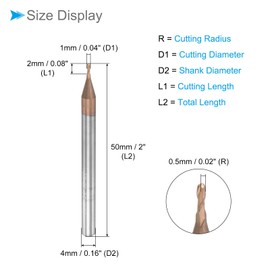 CoCud Ball Nose End Mill, 0.5mm Radius 4mm Shank 50mm Length, AlTiN Coated M30 Tungsten Carbide 2 Flutes Milling Cutter Bit - (Applications: for Stainless Steel Hardened Steel)
